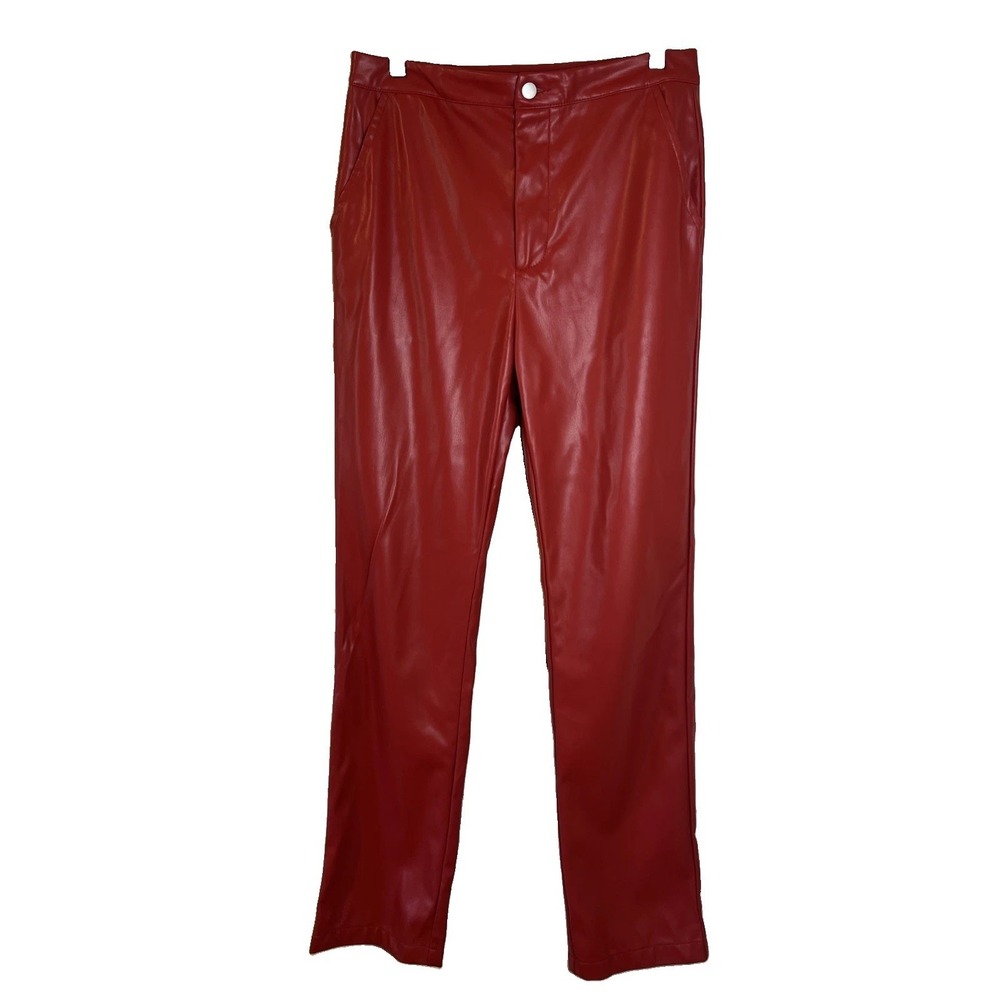 Boohoo Vibrant Red Faux Leather Pants Size 8